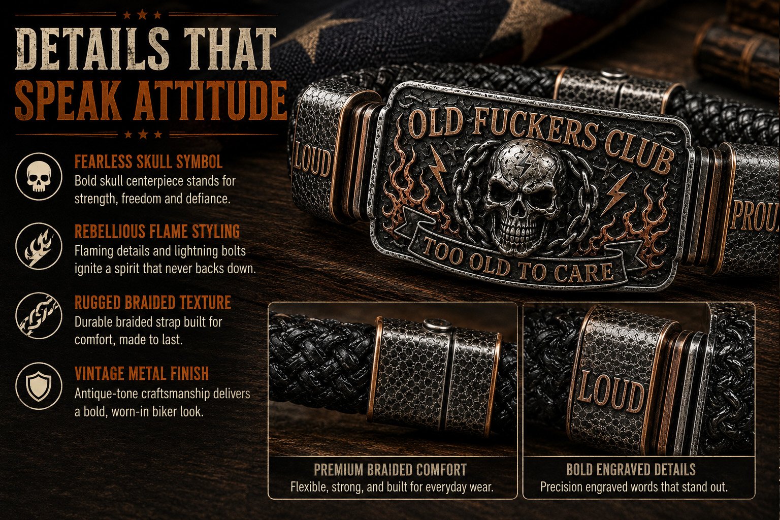 💀 OLD FUCKERS CLUBTM Skull Bracelet – A Badge for Men Who’ve Earned Every Scar & Story