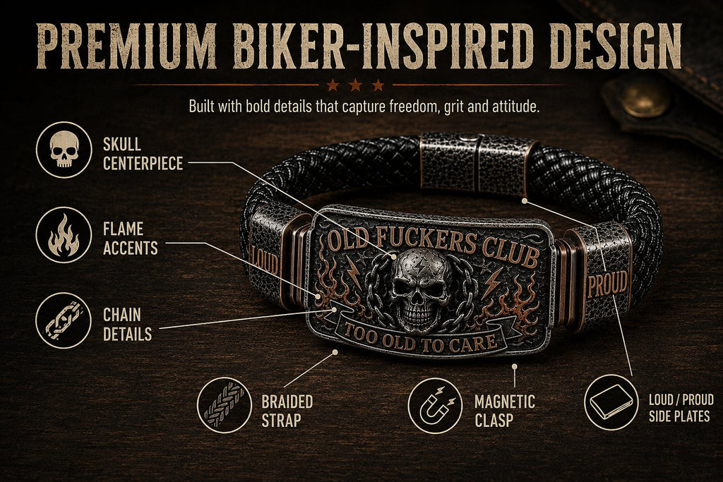 💀 OLD FUCKERS CLUBTM Skull Bracelet – A Badge for Men Who’ve Earned Every Scar & Story